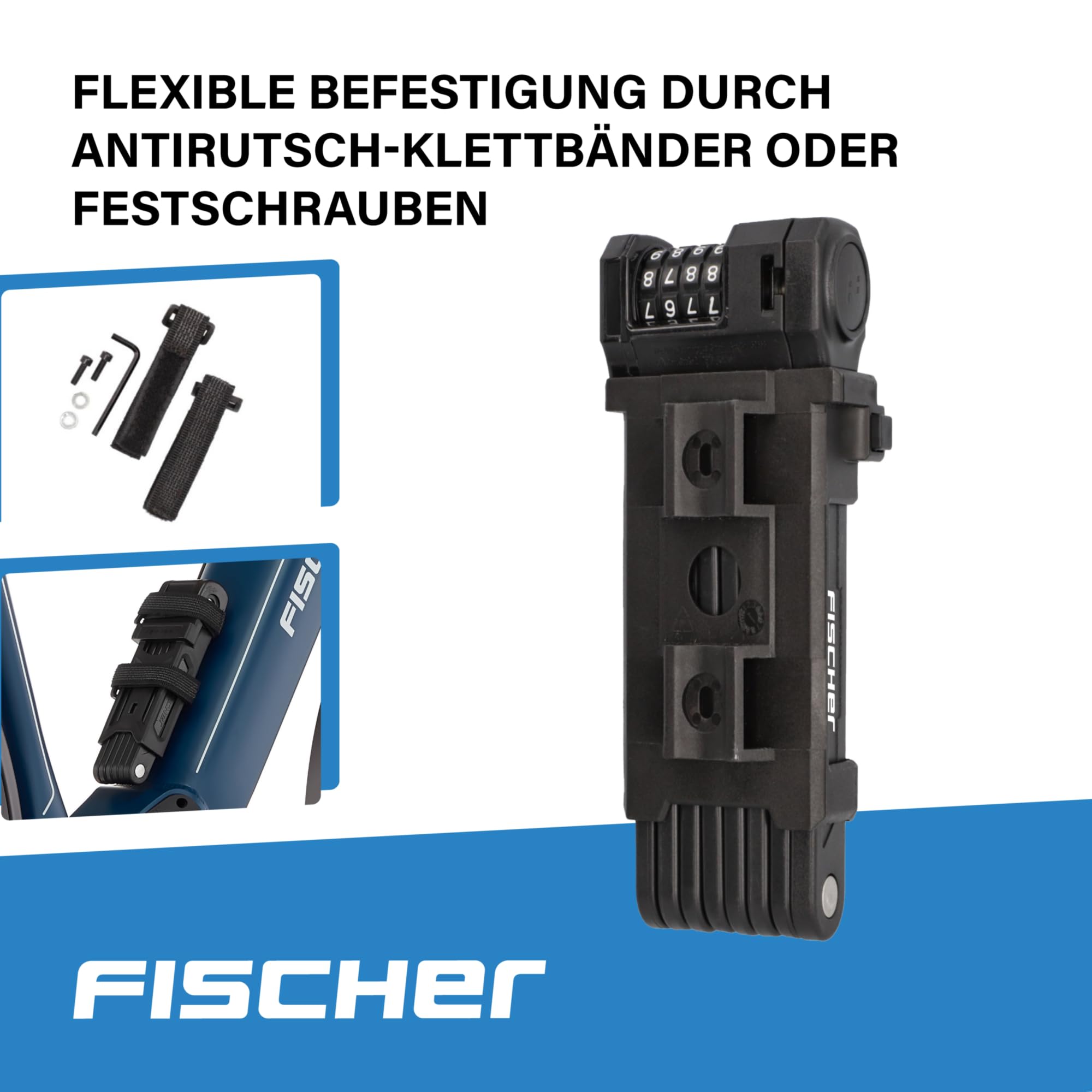 Fischer PROTEC FN110 - Candado plegable con combinación numérica para bicicleta (10.000 combinaciones, 110 cm), color negro