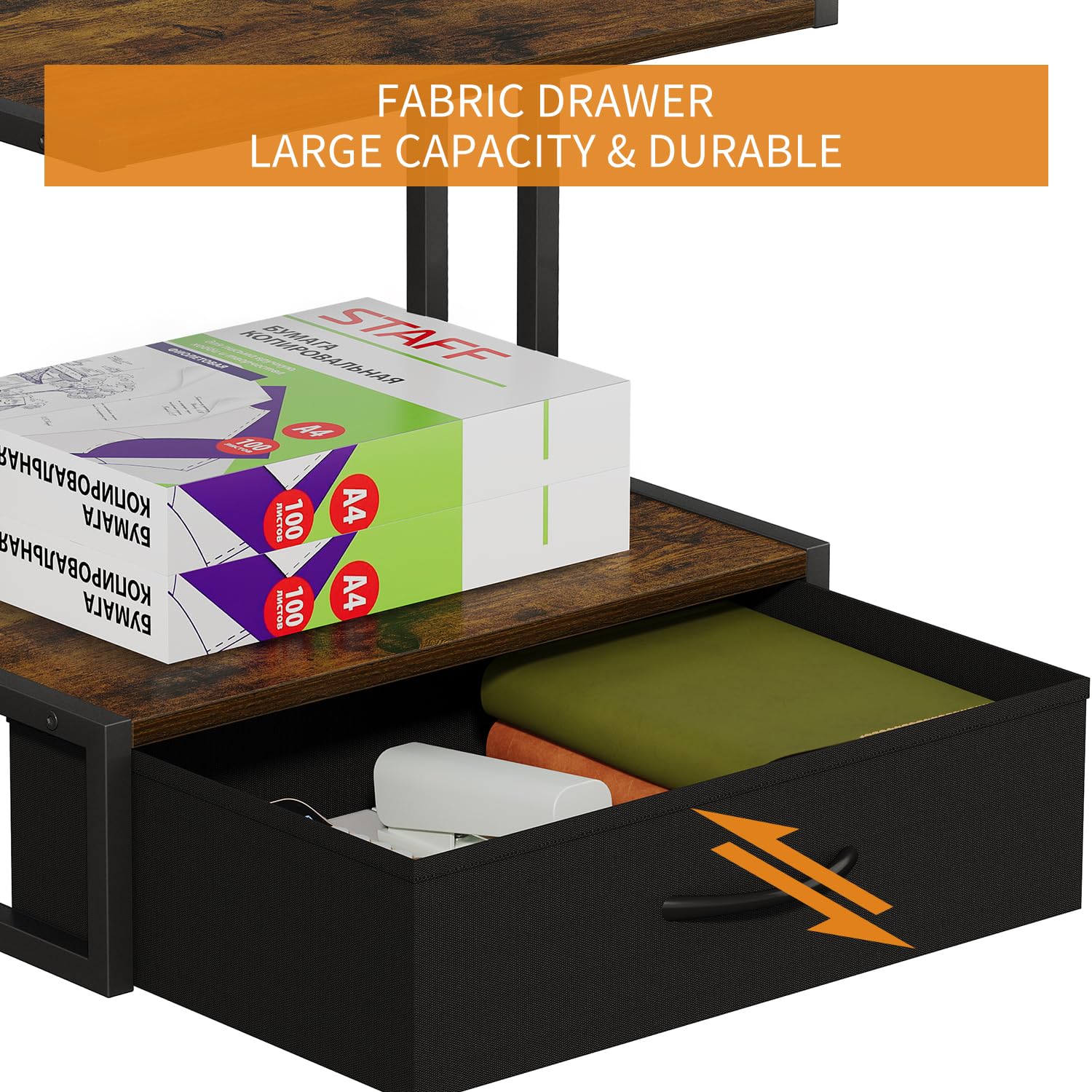 Soporte de impresora con almacenamiento para escritorio, con cajón de tela, soporte de impresora de escritorio, organizador para oficina en casa, para mesa de impresora sobre y debajo del 2