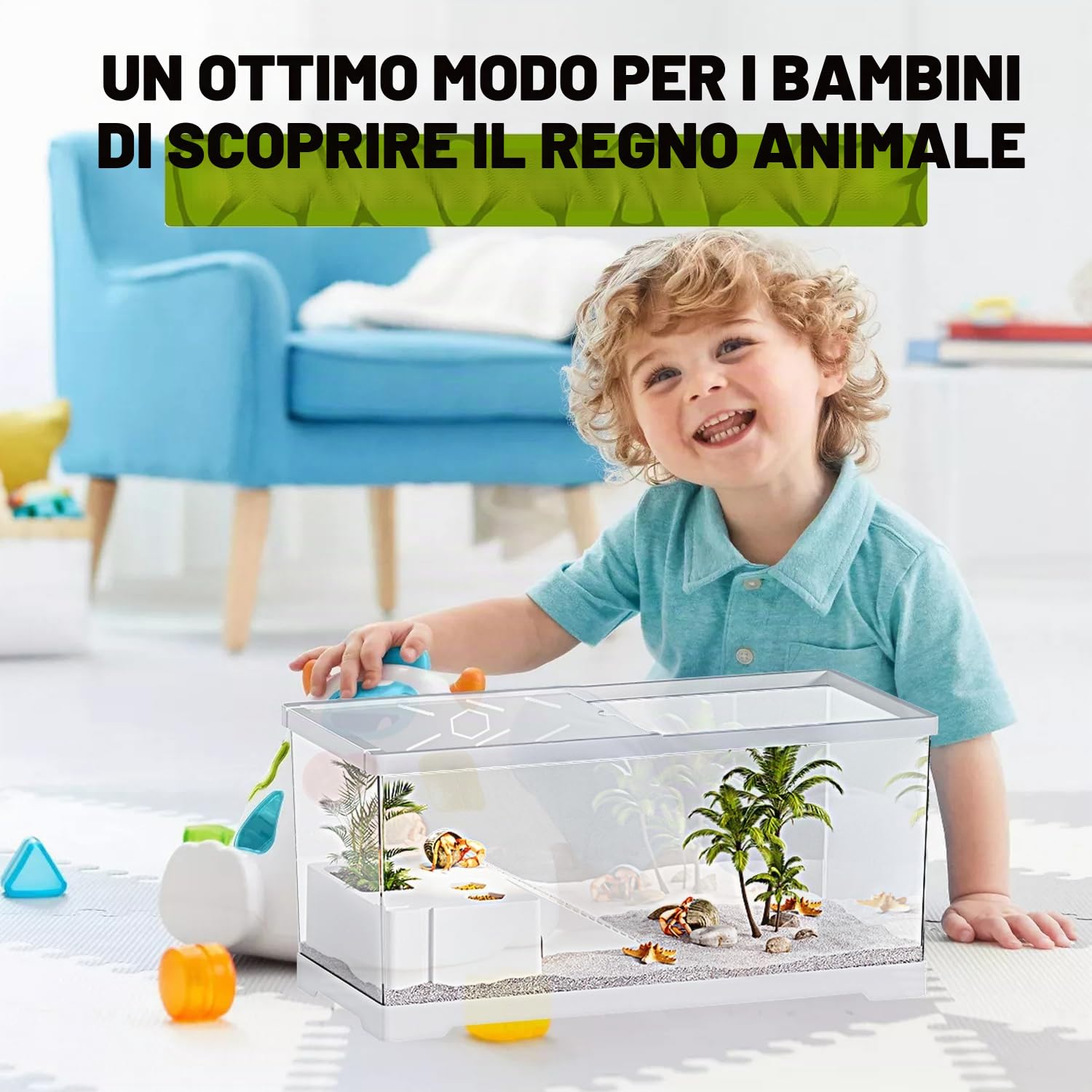 Acquario per tartarughe con drenaggio sul fondo,30 x 18 x 18,5 cm, per tartarughe giovani, gamberi di fiume, granchi, anfibi e rettili