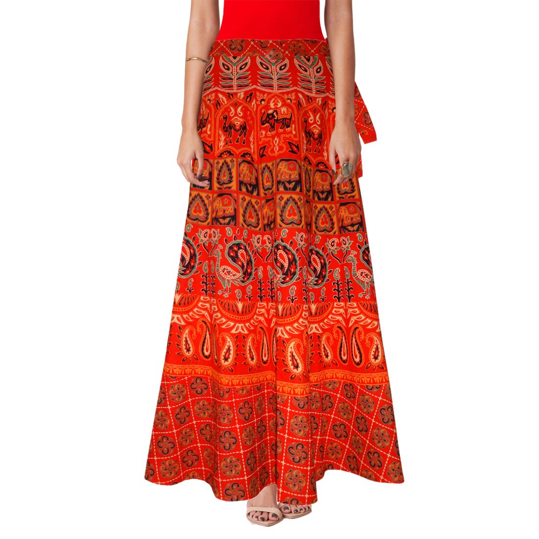 SttoffaLong Length Wrap Around Hippie Gypsy Skirt Rapron Indian Cotton Dress Sarong Orange