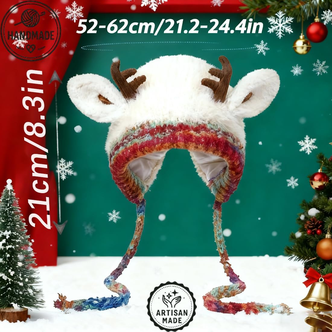 Christmas Antler Hat, 2-in-1 Reindeer Beanie & Handbag, Foldable Sheep Ears Warm Windproof Ear Protection Cap
