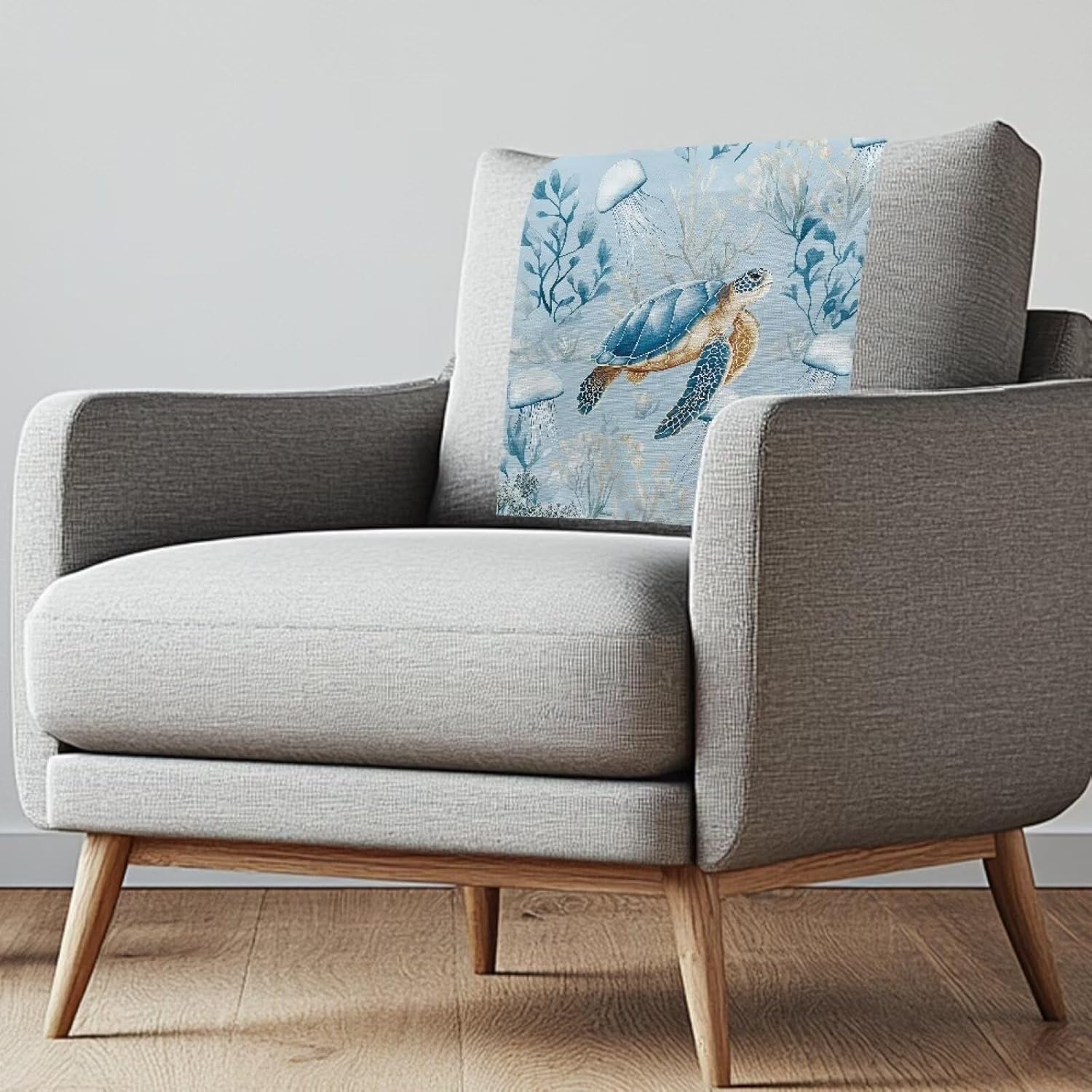 Recliner Headrest Covers Sea Turtle Jellyfish Couch Headrest Protector Washable Non Slip Recliner Cover Chair Cover for Home & Office 26.18 x 16.53 Inch