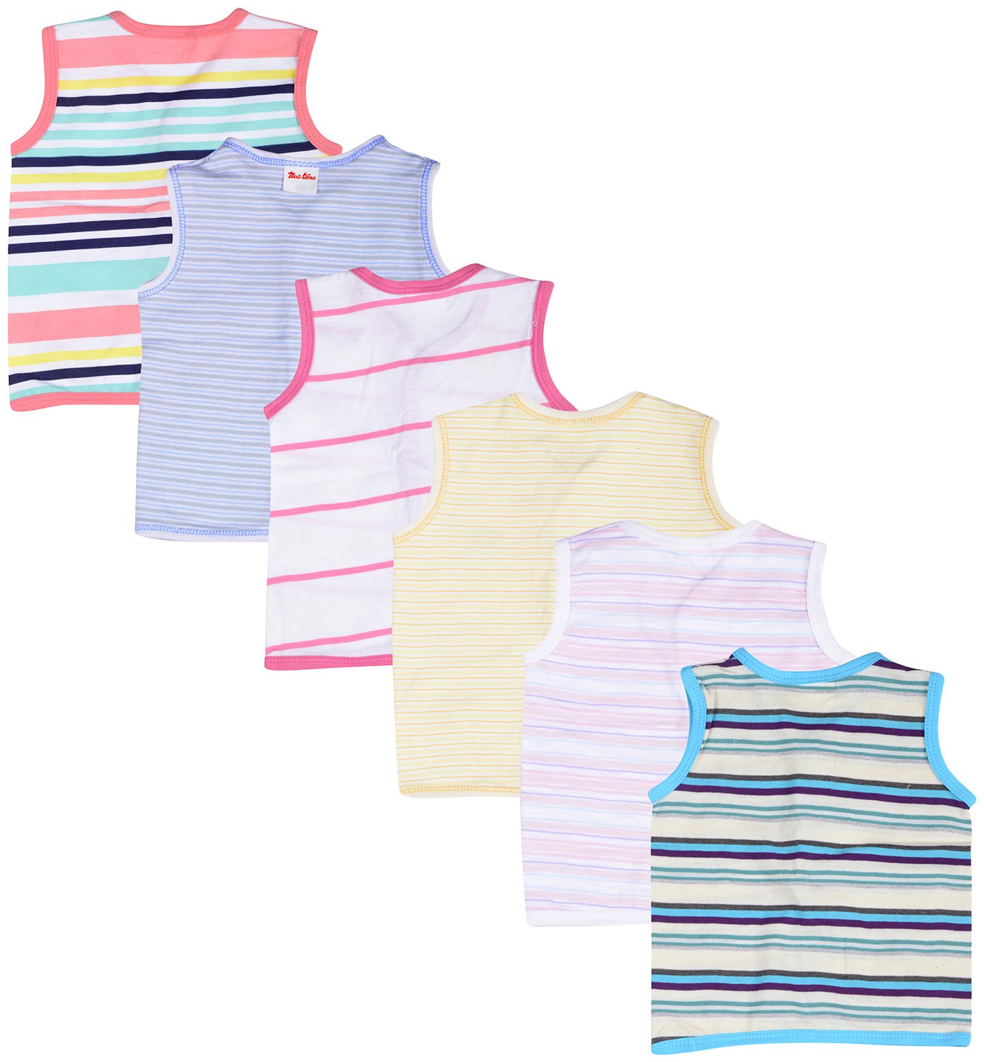 FARETO Baby Boy's Cotton Vest (Multicolour, 0-3 Months) - Set of 6