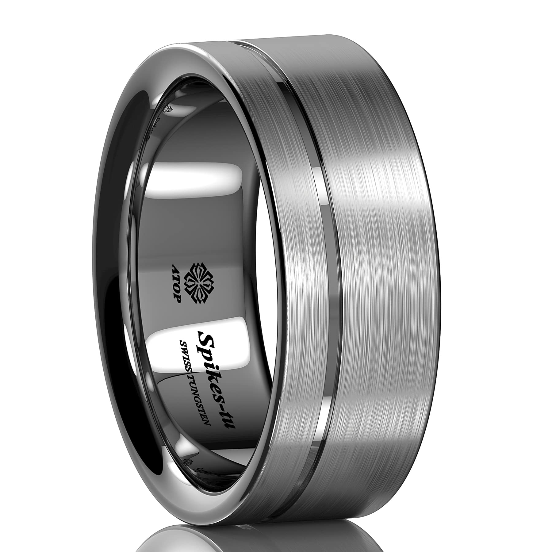 ATOP8Mm Silver Tungsten Carbide Ring for Men Wedding Band Titanium Color Brushed Polished Grooved Comfort Fit Male Bridal Engagement Ring