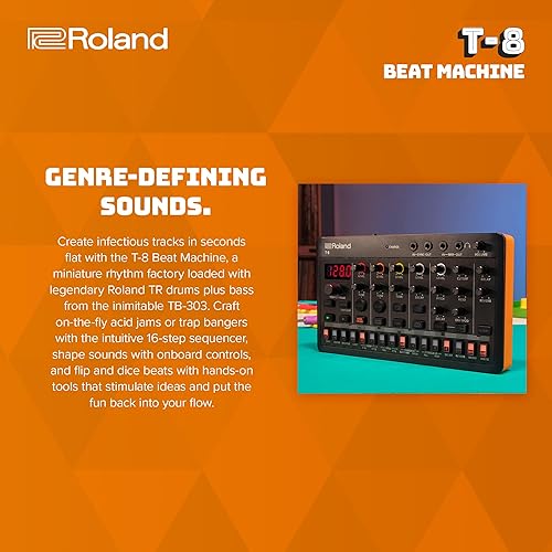 Vista 3 de Roland AIRA Compact T-8 BEAT MACHINE Máquina de ritmo y graves ultraportátil con sonidos Roland genuinos Secuenciador de batería TR-REC Seis