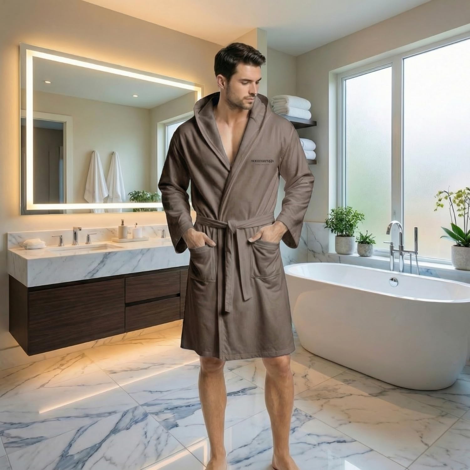Intimitaly Peignoir en microfibre avec capuche, poches et ceinture, unisexe, séchage rapide, respirant, disponible en différentes couleurs