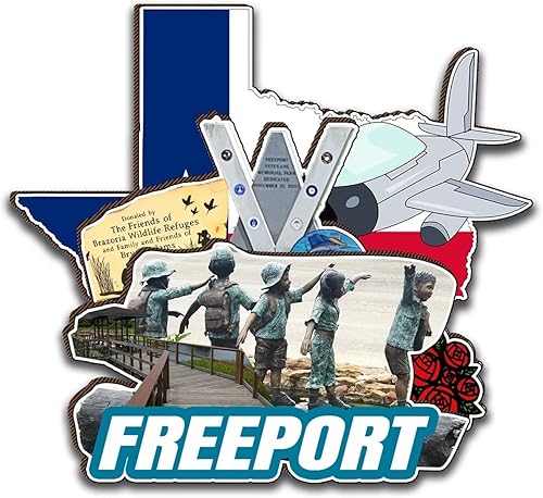 Freeport - Imán de madera para nevera, diseño 3D, diseño de Texas USA