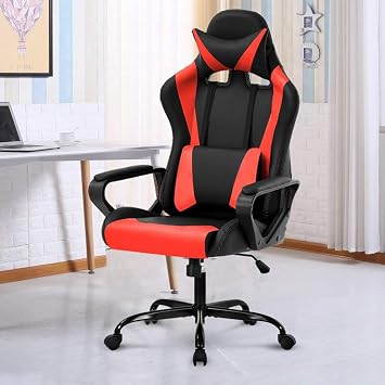 Modern Gaming Chair Ergonomic High Back PU Leather Office Chair with Lumbar Support, Red