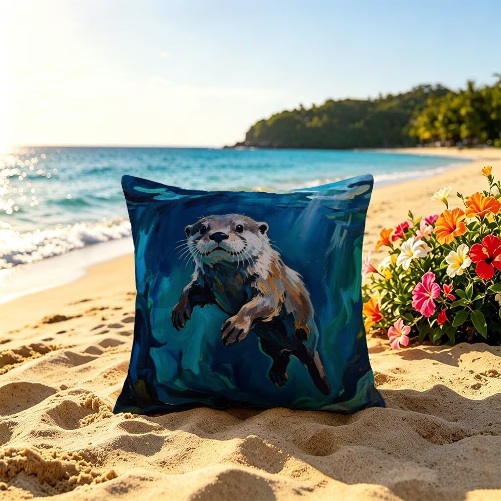 Poduszka outdoorowa 80 x 80 cm, poszewka na poduszkę 80 x 80 cm, dekoracyjna poduszka na sofę, niebieska, lniana poduszka na sofę, wodoodporna, oddychająca, na lato, do domu, ogrodu, dekoracja domu 0