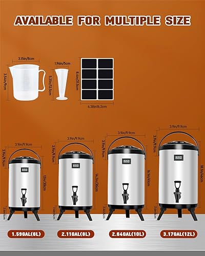 Miniatura 7 de Dispensador de bebidas aislado de 3.2 galones  Dispensador de bebidas de acero inoxidable 304 con termómetro y notas adhesivas para agua caliente y