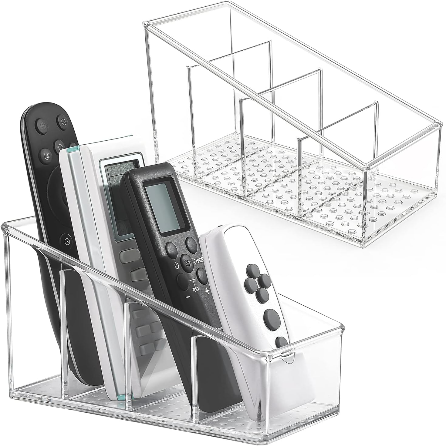 MaxGear Remote Control Holder Clear TV Remote control Storage Organizer Small Plastic Caddy for Home, 2 Pack