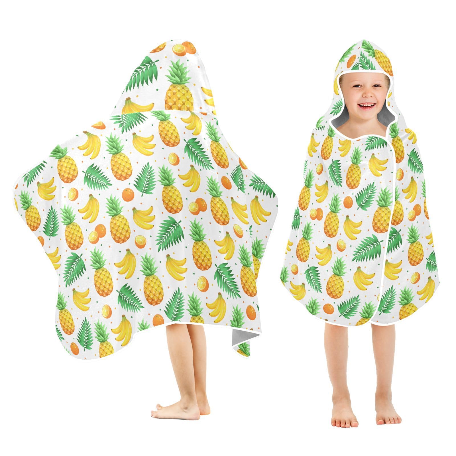 susiyo Kids Hooded Bath Towel Tropical Fruits Beach Towel for Kids 23.5 x 50 Inch Microfiber Soft Absorbent Quick Dry Bath Swim Pool Towel Wrap Poncho Bathrobe with Hood for Kids Toddler