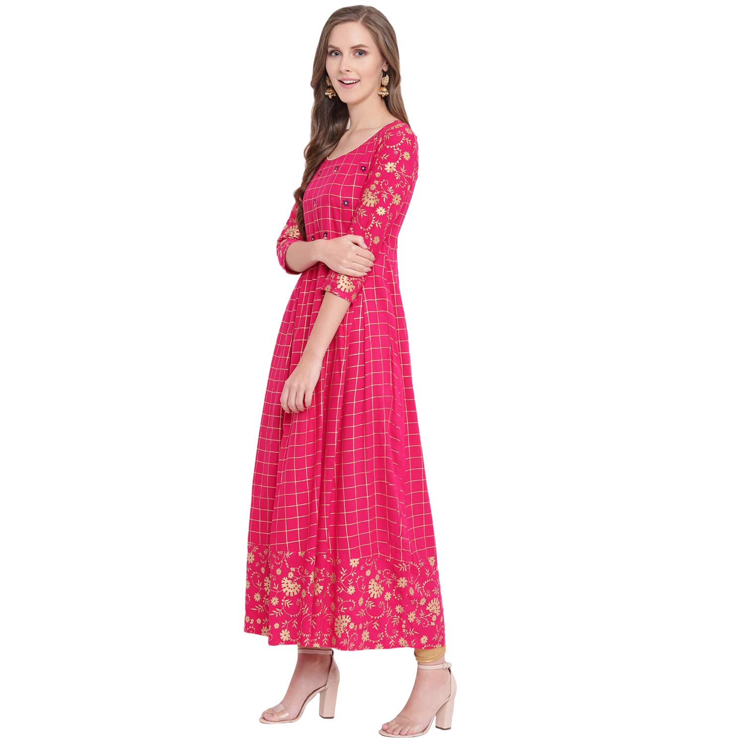 Stylum Women's Embroidered Rayon Flared Kurta (Pankhuripink36_Pink, S)