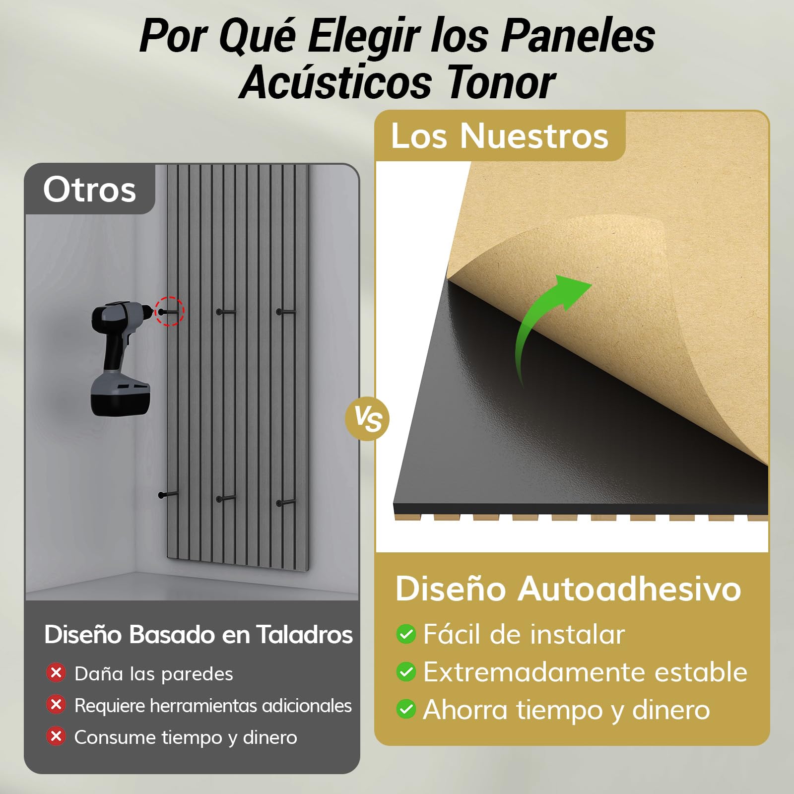 TONOR 4 Packs Paneles AcúSticos de Bambú para Paredes, 110x52x1,7 cm Paneles Insonorizantes Autoadhesivos, Paneles Insonorizantes para Paredes de TelevisióN, DecoracióN de Interiores, Hogar, Puertas