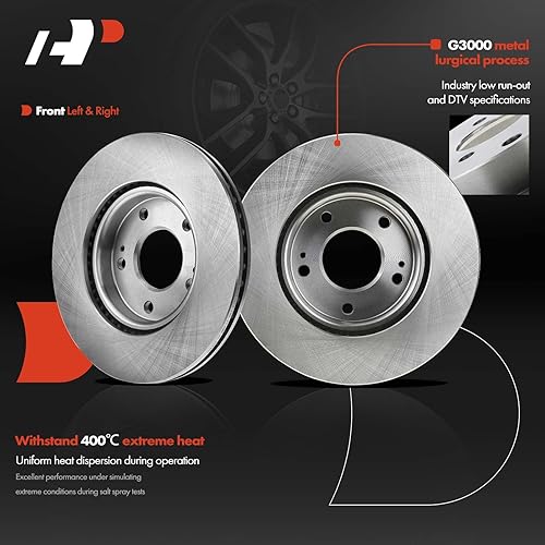 Miniatura 5 de A-Premium Rotores de freno de disco ventilados delanteros de 11.02 pulgadas + kit de pastillas de cerámica compatible con modelos seleccionados