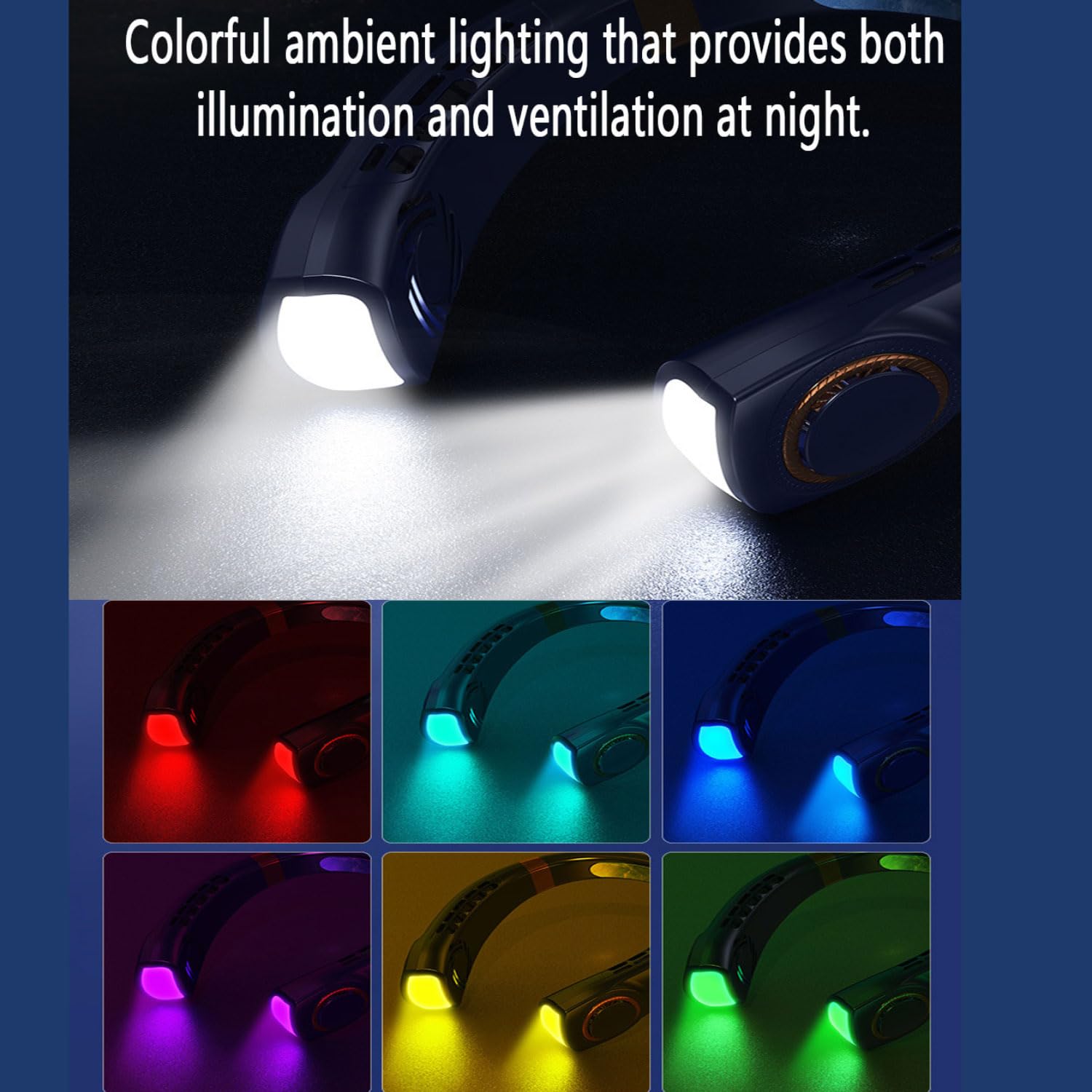Ventilatore da Collo Ventola Regolabile a 5 velocità- Ventilatore da Collo indossabile con Luce LED a 7 Colori e Display Portable Cooling Blower per Estate Viaggi Guida in Auto Campeggio
