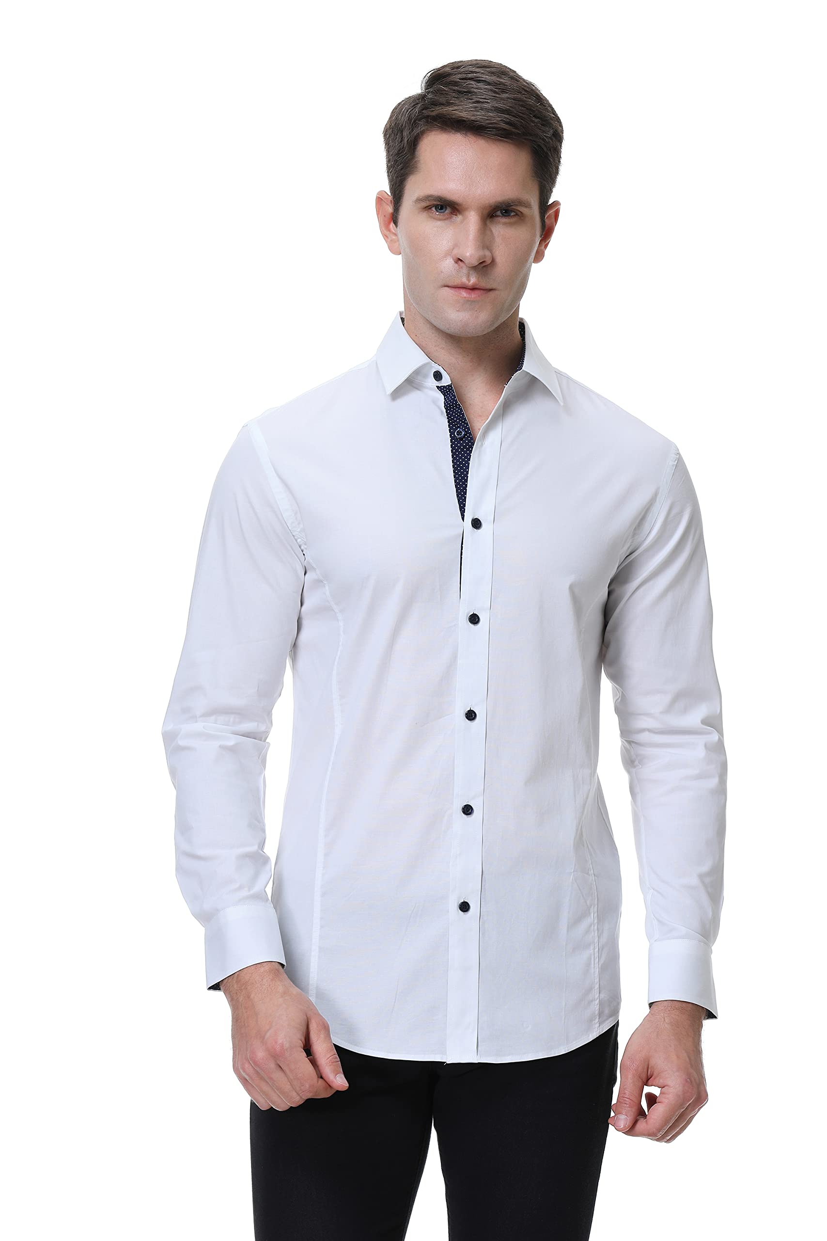 SAMERM Herrenhemd, normale Passform, langärmelig, Button-Down-Shirt für Herren (S-2XL), Solid2-Weiß, Mittel