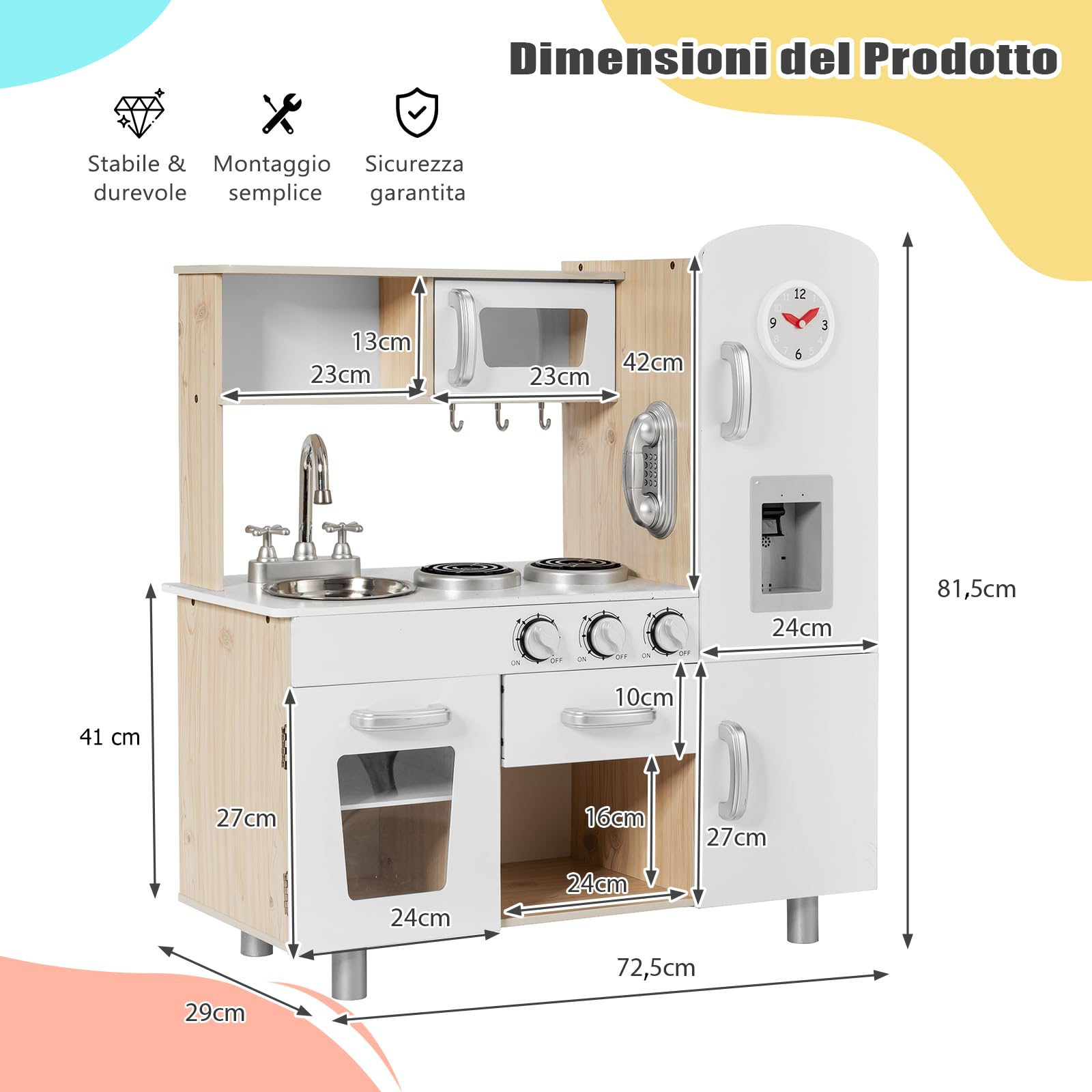 RELAX4LIFE Cucina Giocattolo per Bambini in Legno, Set da Cucina Ben Attrezzato con Microonde, Forno, Distributore d'Acqua, Frigorifero, Giocattolo Educativo per Bambini 3+ Anni (Bianco)
