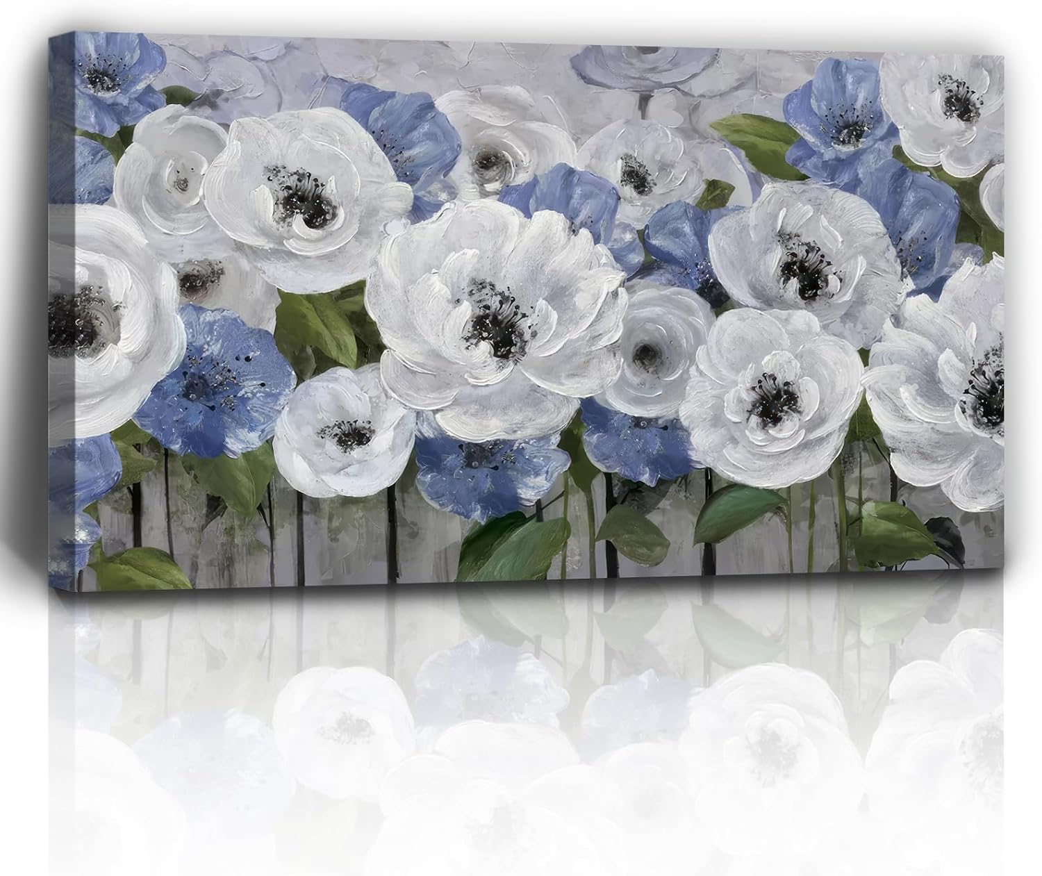 Craftline - Abstract Purple and White Floral Botanical Canvas Wall Art, Rustic Vintage Poppies Flowers Wildflower Field Prints Framed Artwork for Home Decor 32x16inch