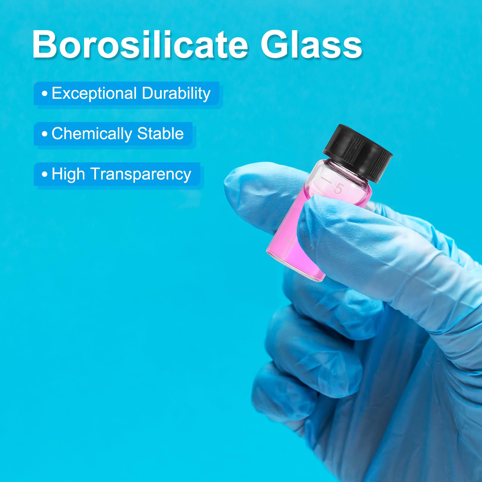 PATIKIL 4pz 5ml Piccoli Viali Vetro Trasparente con Tappo a Vite Nero, Bottiglie Campionamento Graduato Vetro Borosilicato Conservare Solidi Liquidi e Polveri
