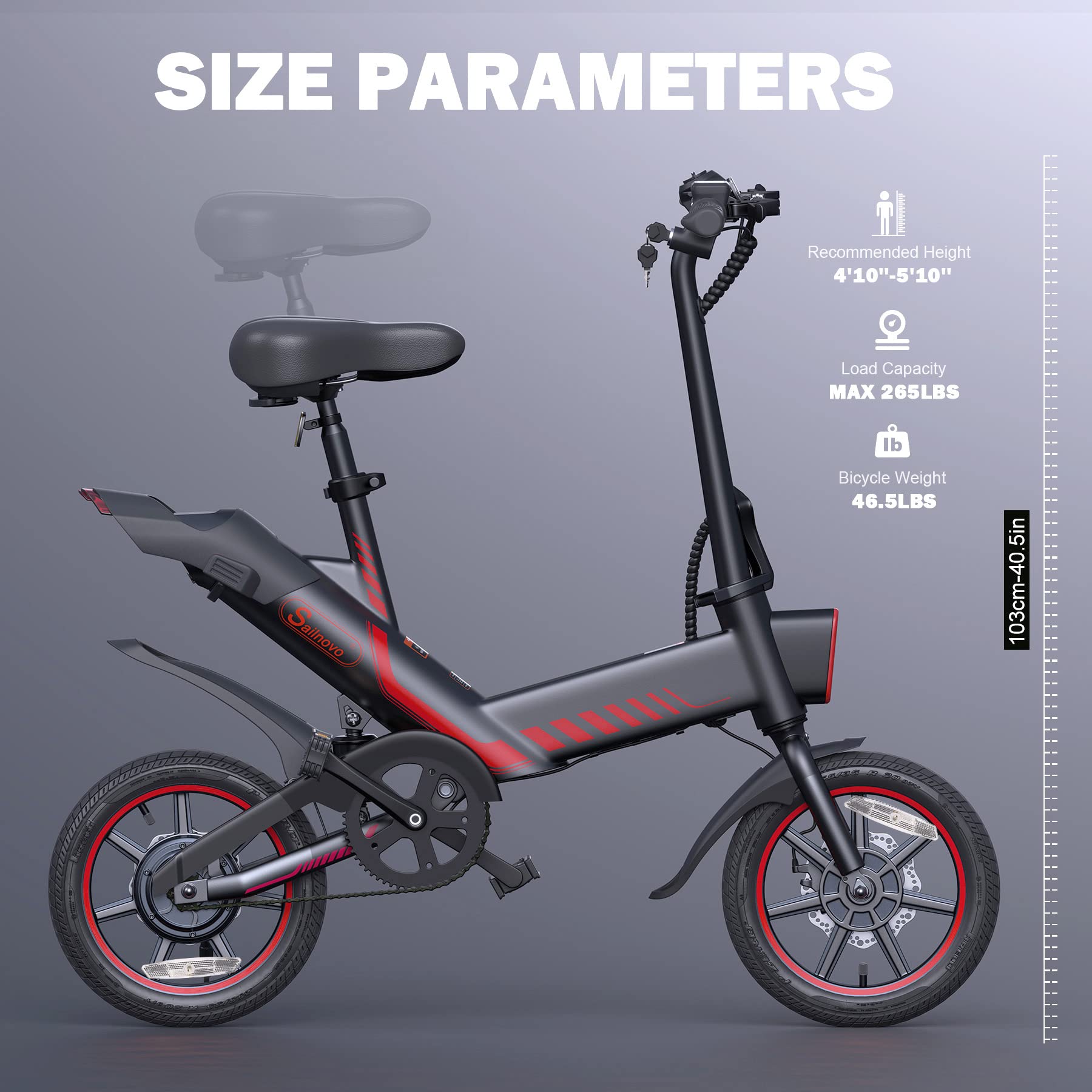 Electric Bicycle, Sailnovo 14'' Electric Bike for Adults and Teenagers