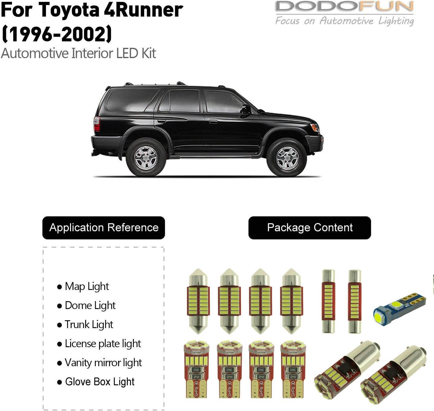 Amazon Com Dodofun Interior Led Light Kit Compatible With 1996 2002 Toyota 4runner 13 Pc Bulb 6000k Automotive