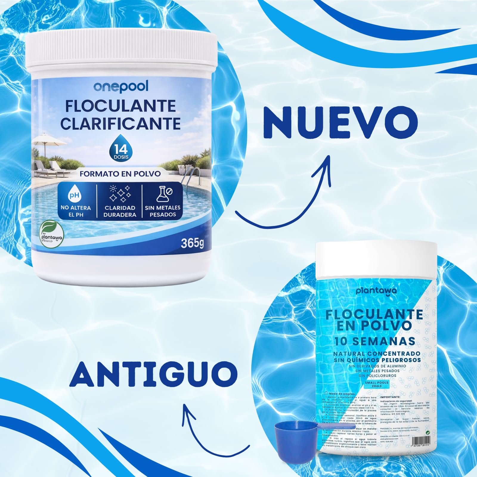 PLANTAWA Flokulant Basen w proszku 10 Tygodni Eliminator zmętnienia dla małych basenów i hydromasażu. Klarujący dla czystej wody. Naturalny produkt wegański bezpieczny dla całej rodziny.