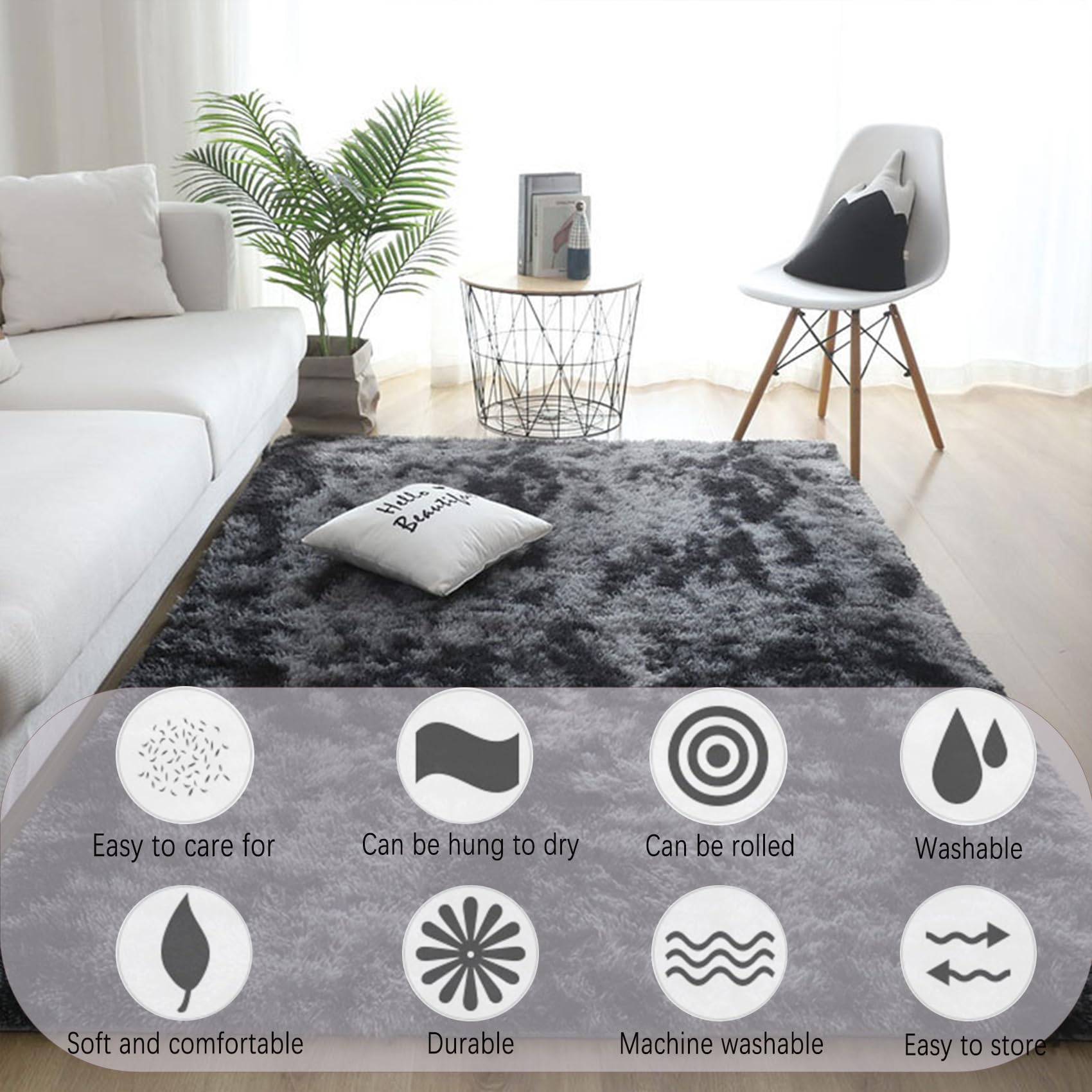 Tappeto Moderno 335 x 355 cm, Facile da Pulire, Assorbente Alta Densità di Pelo, Varie Misure e Colori, Tappeti Lavabile Camera da Letto, Grigio Scuro