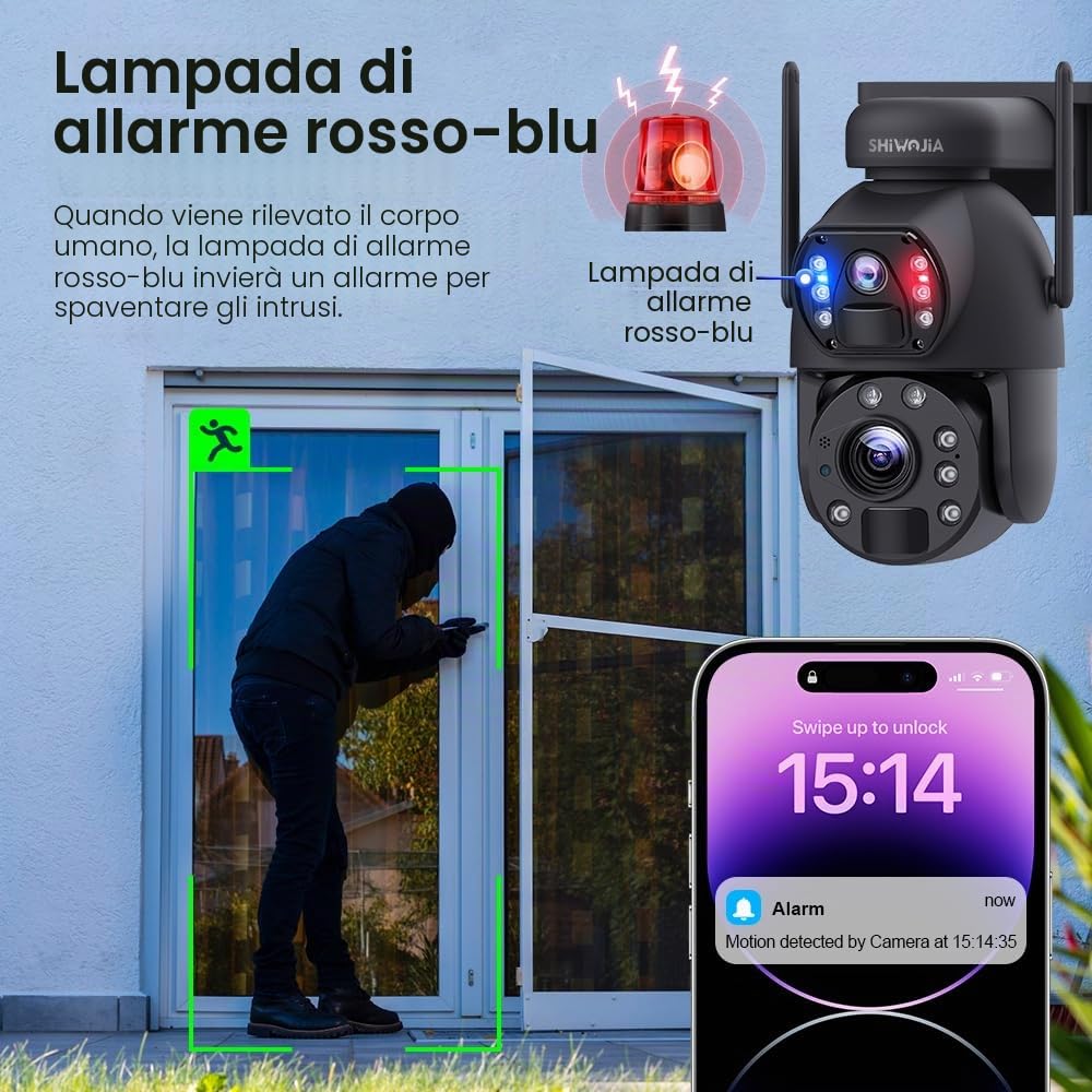 SHIWOJIA 20X Zoom 4G Telecamera Esterno con SIM Scheda 20W Pannello Solare, 6MP 360° PTZ Telecamere Senza Fili da Esterno [Registrazione 24/7], 150M Visione Notturna, Rilevamento del Movimento PIR