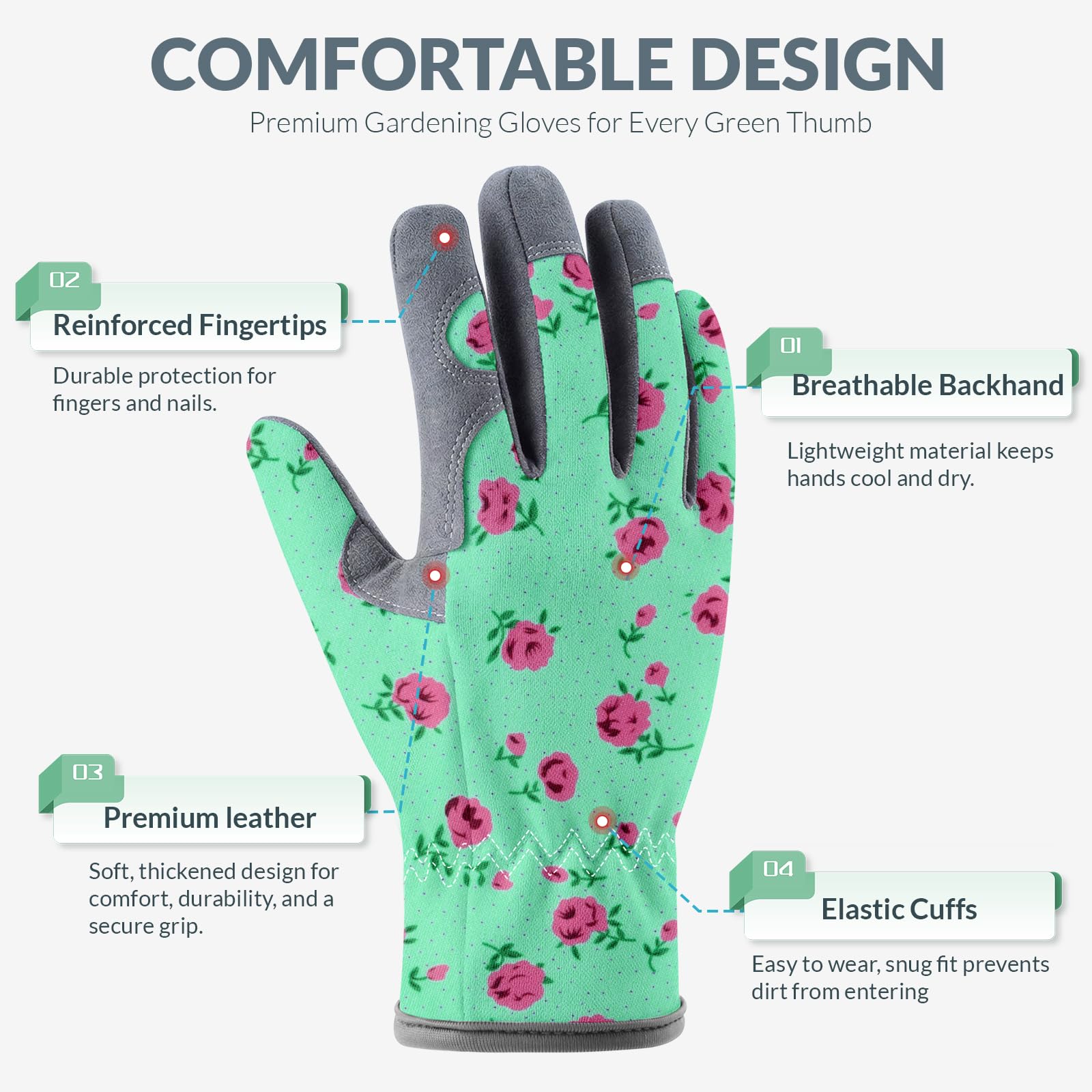 Baidast Guantes de jardinería para mujer, a prueba de espinas, guantes de jardín para mujeres para excavar, plantar, rastrillar y podar