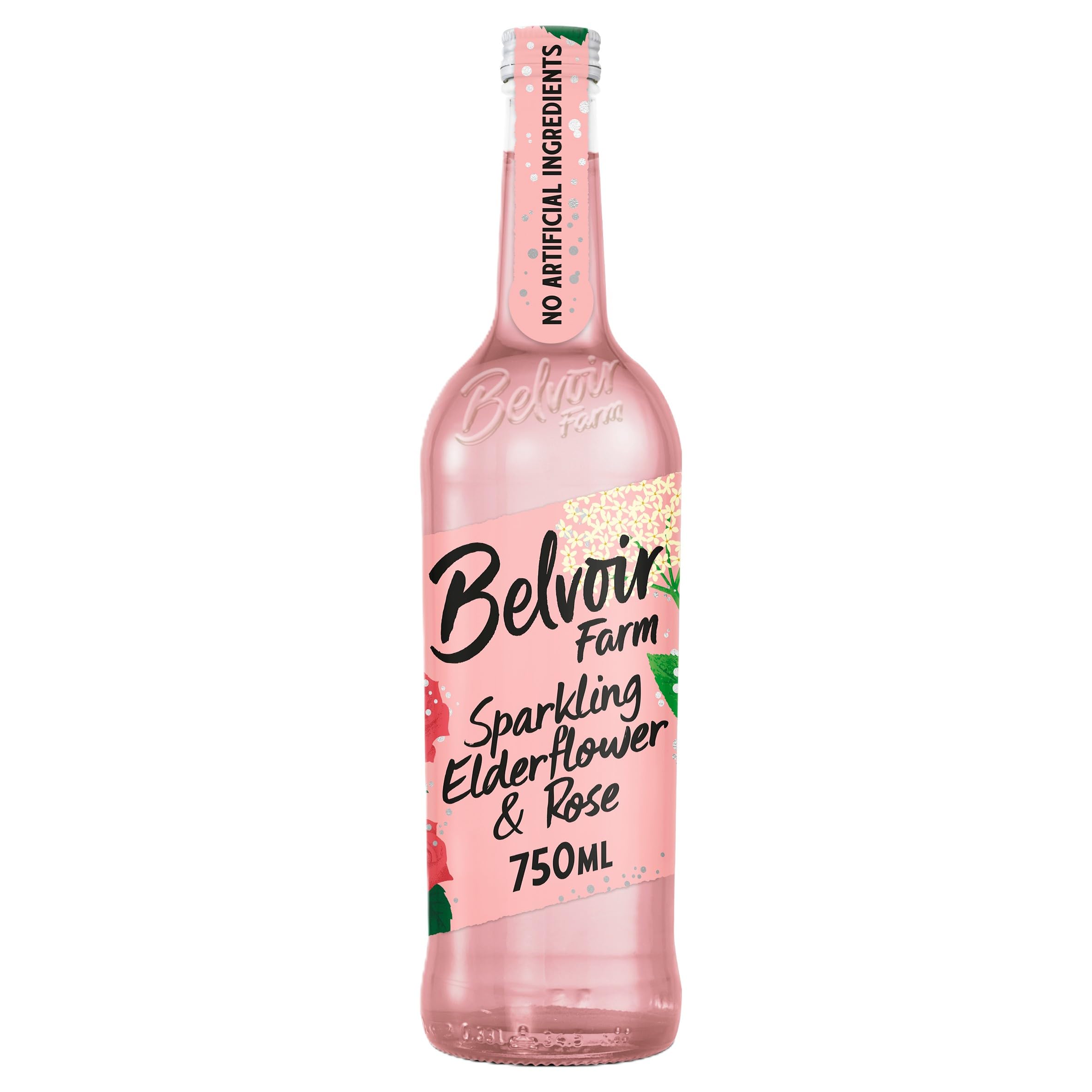 Belvoir Farm Freshly Sparkling Elderflower & Rose - Hand Picked Elderflowers | Pure Fresh Spring Water | 100% Natural Ingredients | Suitable for Vegetarians & Vegans - 6 x 750ml Bottles
