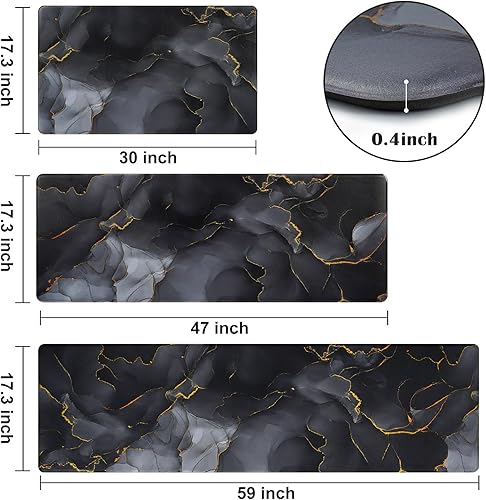 Miniatura 2 de BLEUM CADE 3 alfombras y tapetes de cocina negros para el suelo, antifatiga, PVC, impermeable, alfombra de corredor de cuero, antideslizante,