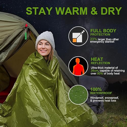 Miniatura 9 de Mantas de emergencia para supervivencia, paquete de 24 mantas espaciales, manta de supervivencia gigante y extremadamente gruesa, adecuada para