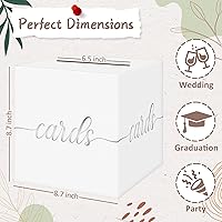 Vista 4 de QIKSION Caja de tarjeta de boda blanca, caja de regalo de lámina plateada para fiestas, recepción de boda, graduación, cumpleaños, baby shower, rifa
