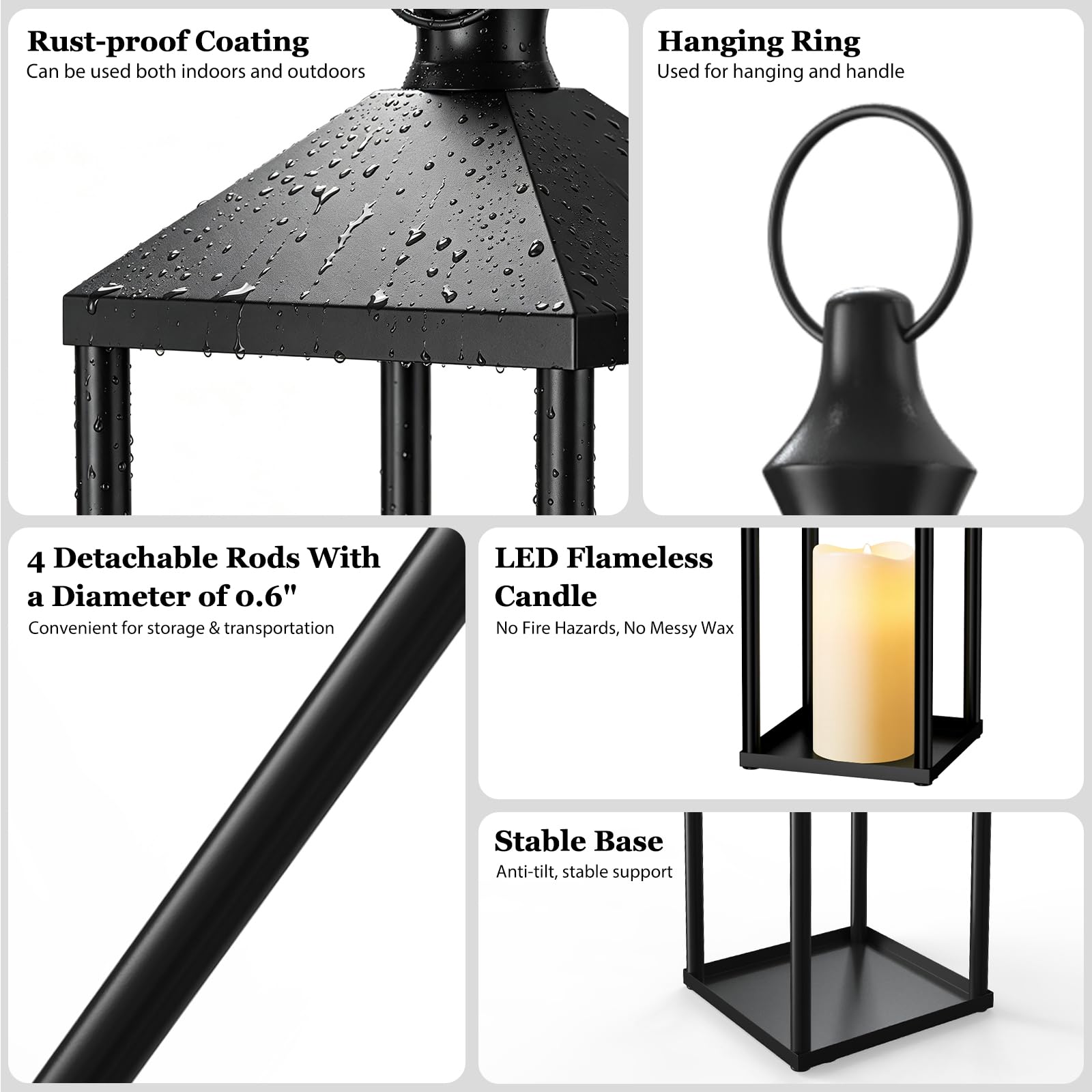 Lot de 3 lanternes à bougie en métal noir - Lanternes décoratives de 55,9