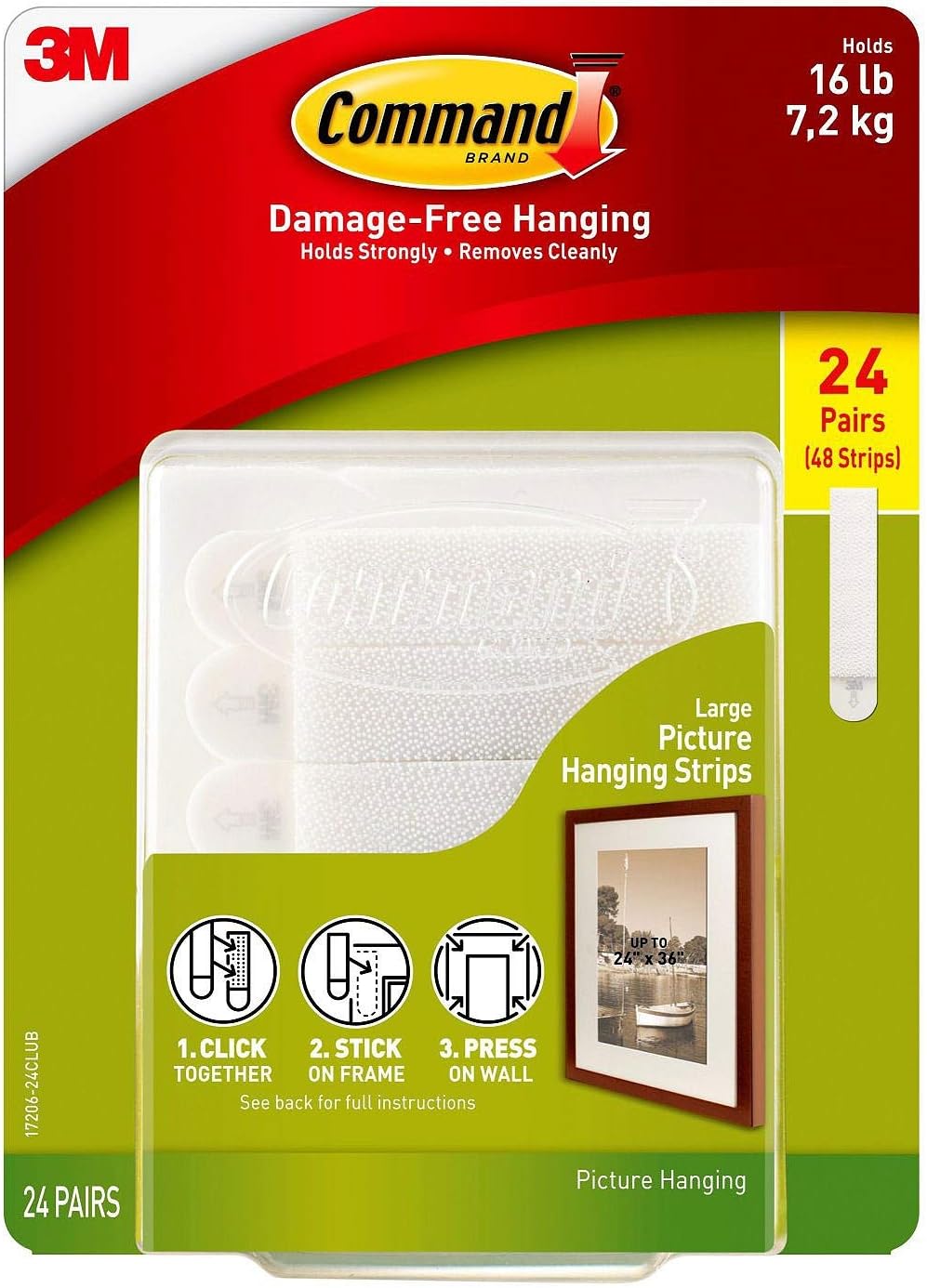 3M Command Picture Hanging Strips, Large, Holds 16lbs, 24 Pairs