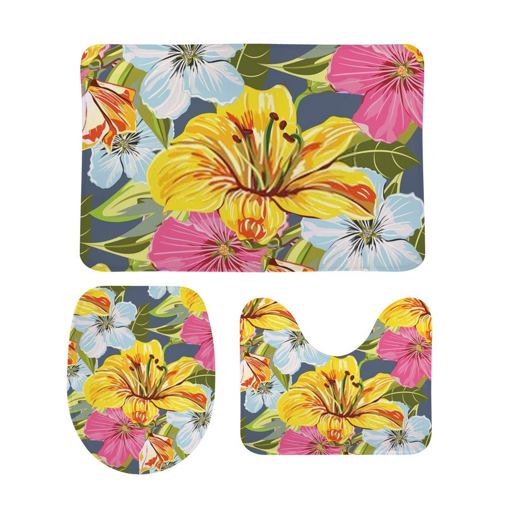 Tapis de bain antidérapants lot de 3 tapis de sol intérieur extérieur motif fleur