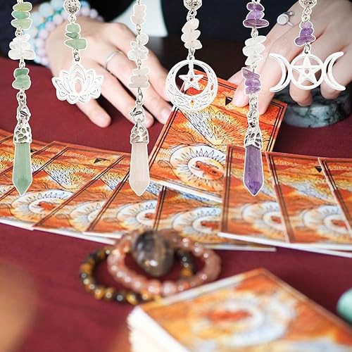 Miniatura 6 de GOAMKERER - Péndulo de 5 piedras preciosas naturales, 5 estilos, péndulo de cristal para radiestesia, chips de piedras preciosas Reki, péndulo de