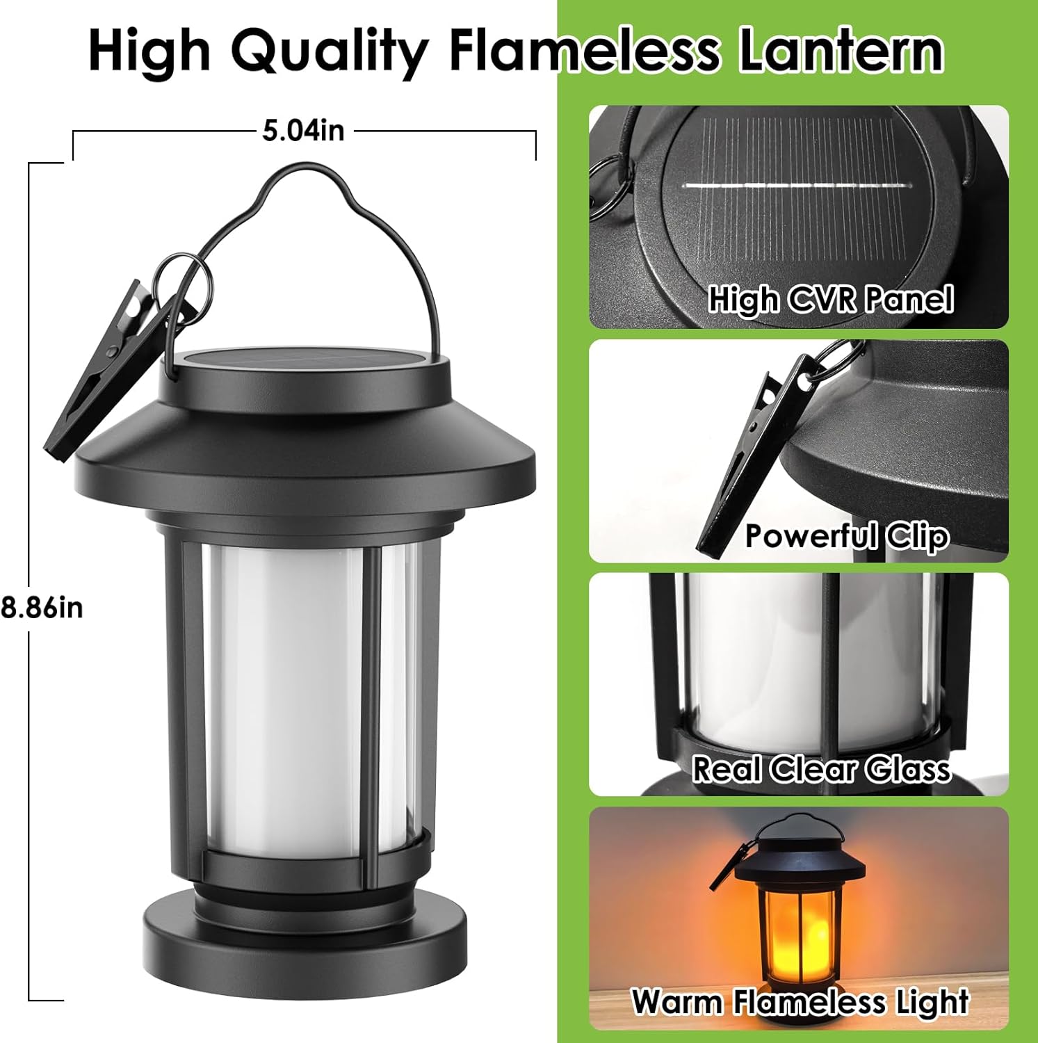 Greluna Solar Lantern Outdoor Waterproof, Flickering Flameless Solar Lights Hanging Lantern, Auto On/Off Decorative Solar Garden Lights for Patio Yard Porch Pathway Camping Decor