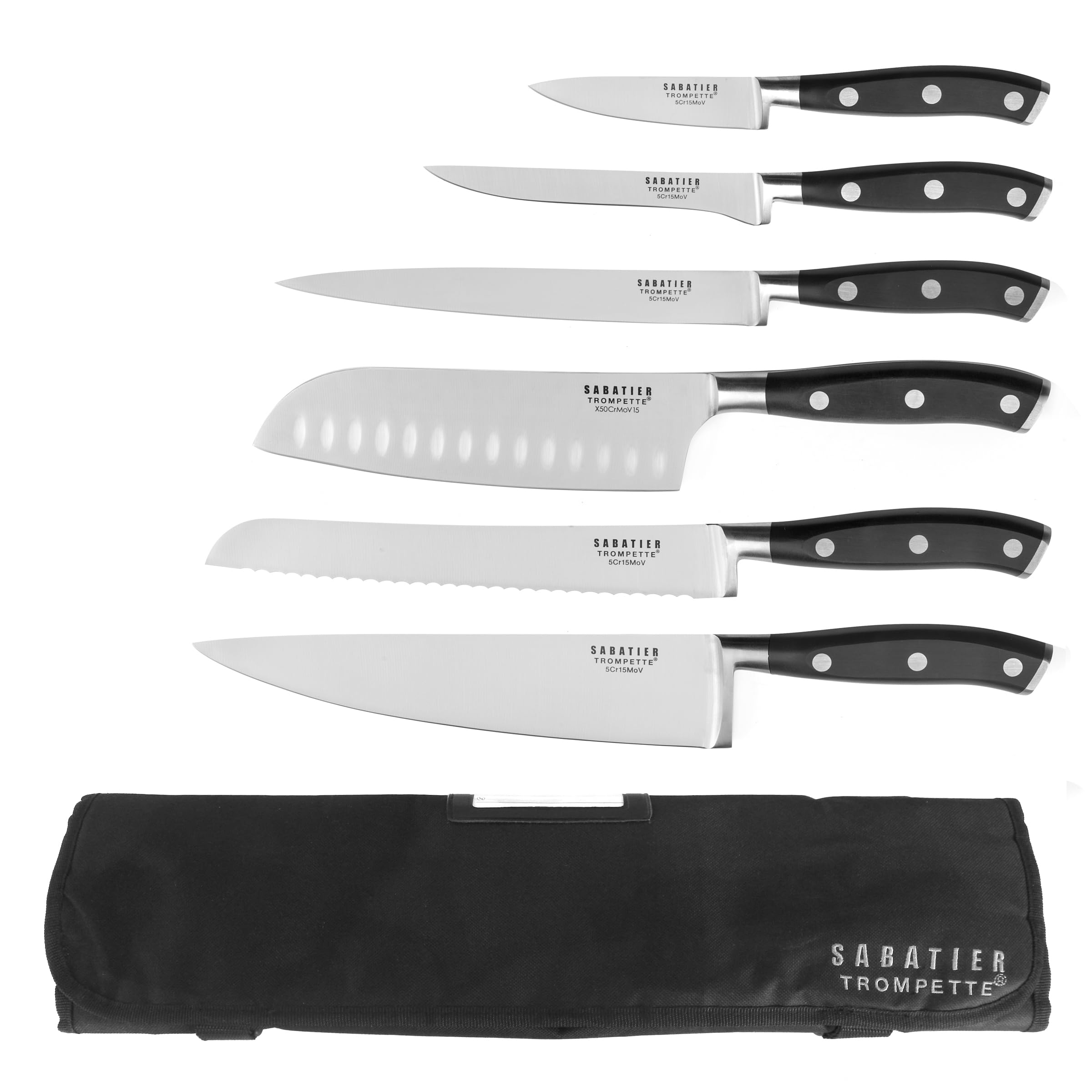 SABATIER TROMPETTE - Kitchen knife case - Vulcano - 5Cr15MoV steel - Satin finish - 43.5 x 49.3 cm - Black