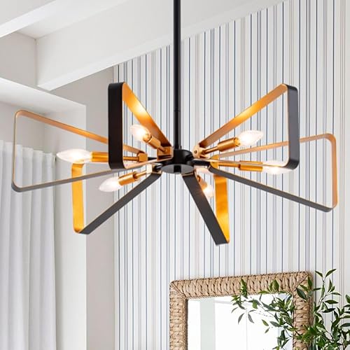 Miniatura 10 de VILUXY Lámpara de araña contemporánea, 6 luces, acabado negro mate, iluminación colgante de mediados de siglo, para comedor, dormitorio, cocina,