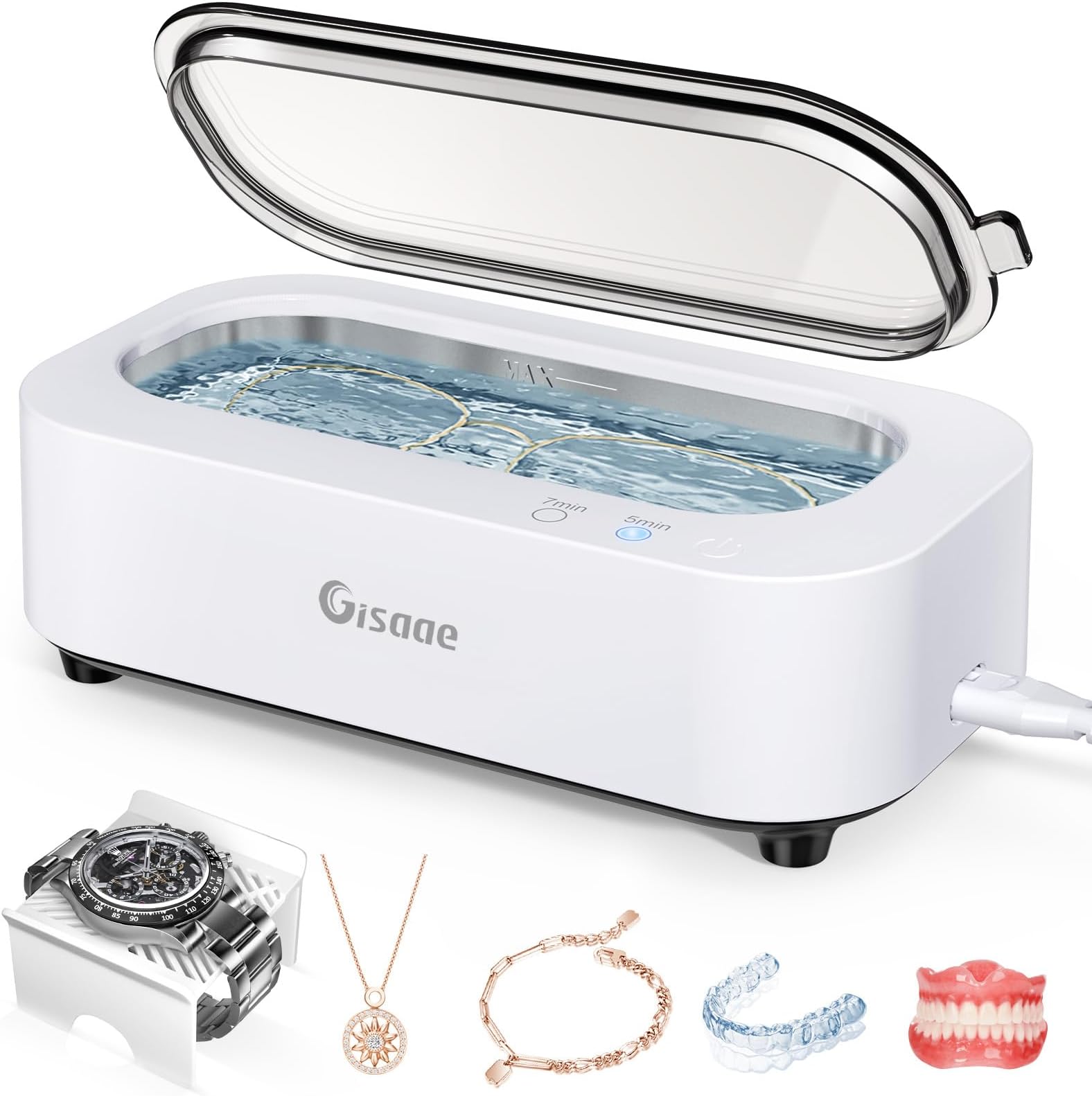 GisaaeGisaae Ultrasonic Cleaner, 48000Hz Jewellery Cleaner with 2 Modes Glasses Cleaner 350ML Sonic Jewellery Cleaner Machine for Cleaning Set with Stand for Jewelry Silver Ring Glasses Denture