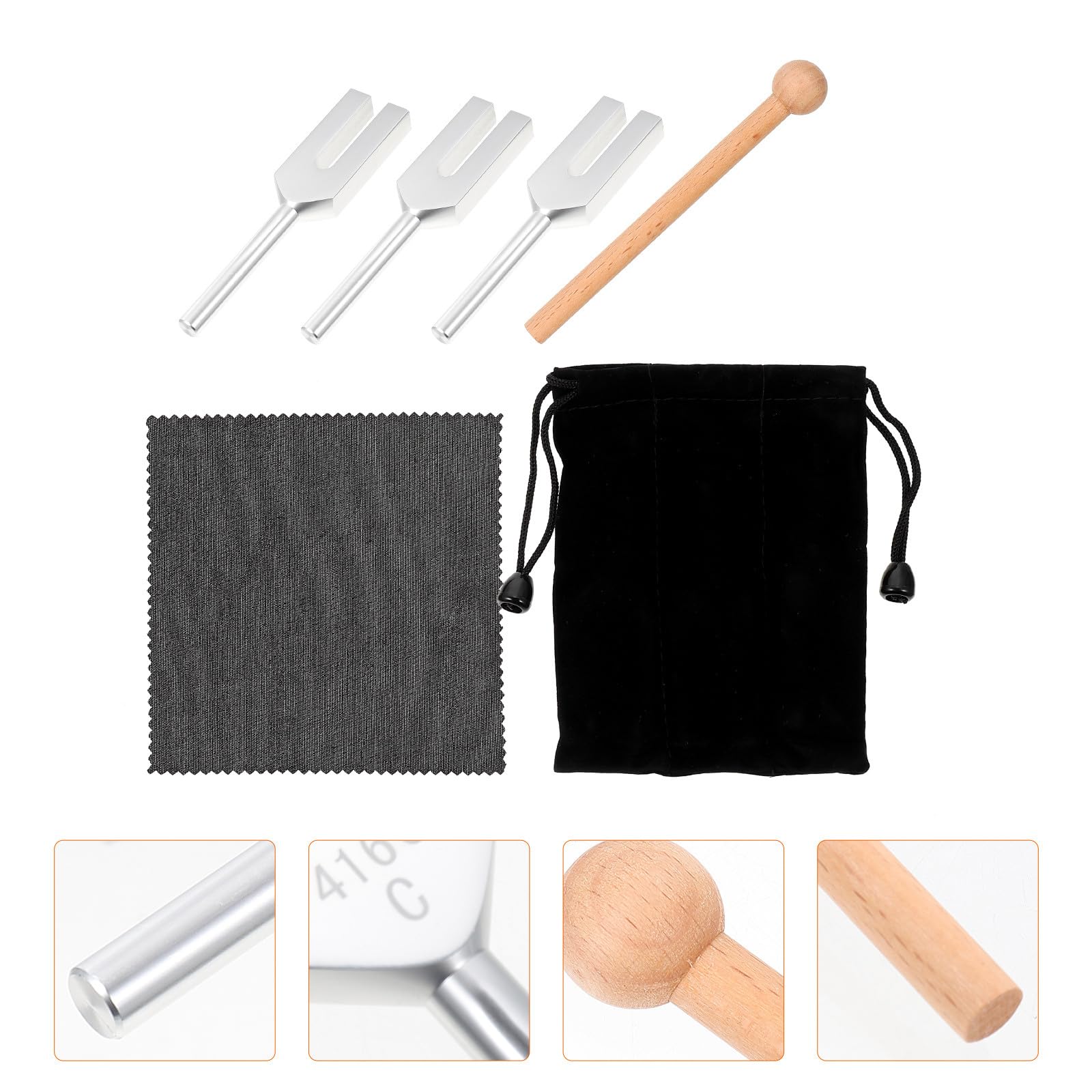 VICASKY Set di 5 Diapason Accessori Musicali in Lega di Alluminio Argento con Martello e Borsa per Chakra e Test di Conduzione Ossea per Chitarra e Ossa