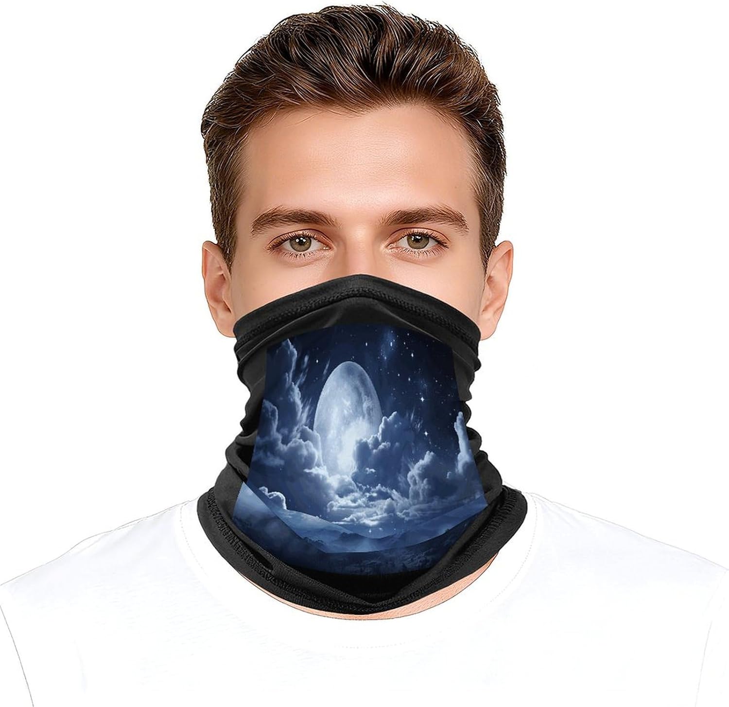 Cloudy Night Sky Full Moon Summer Cooling Neck Gaiter,Face Mask Breathable Scarf for Men Women,Gaiter Face Mask for Skiing Fishing Hiking Cycling