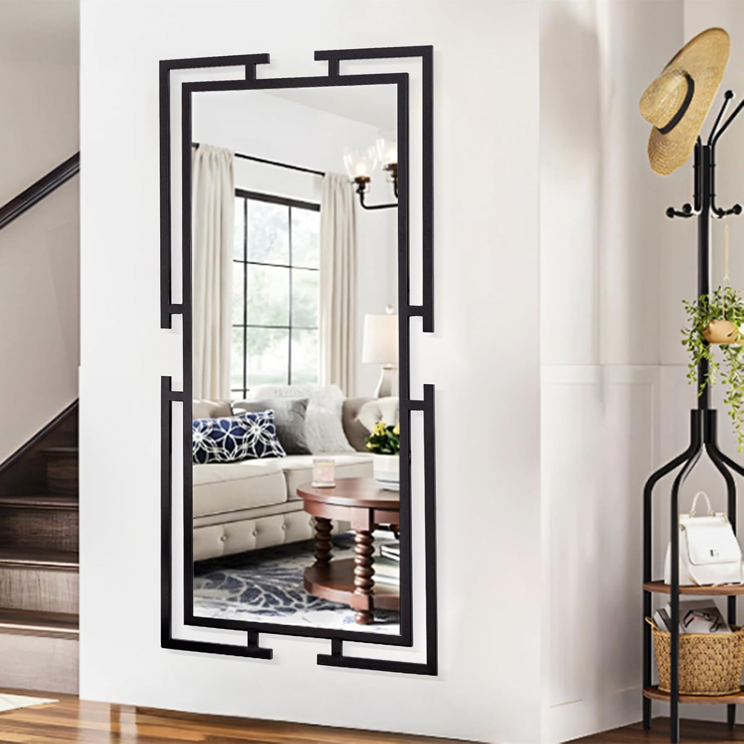 Espejo de pared decorativo grande, 54 x 27 pulgadas, espejo negro para decoración de pared con marco de metal para sala de estar, dormitorio,
