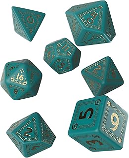 Q WORKSHOP RuneQuest RPG Dice Set 7 Polyhedral Pieces (turquoise & gold)