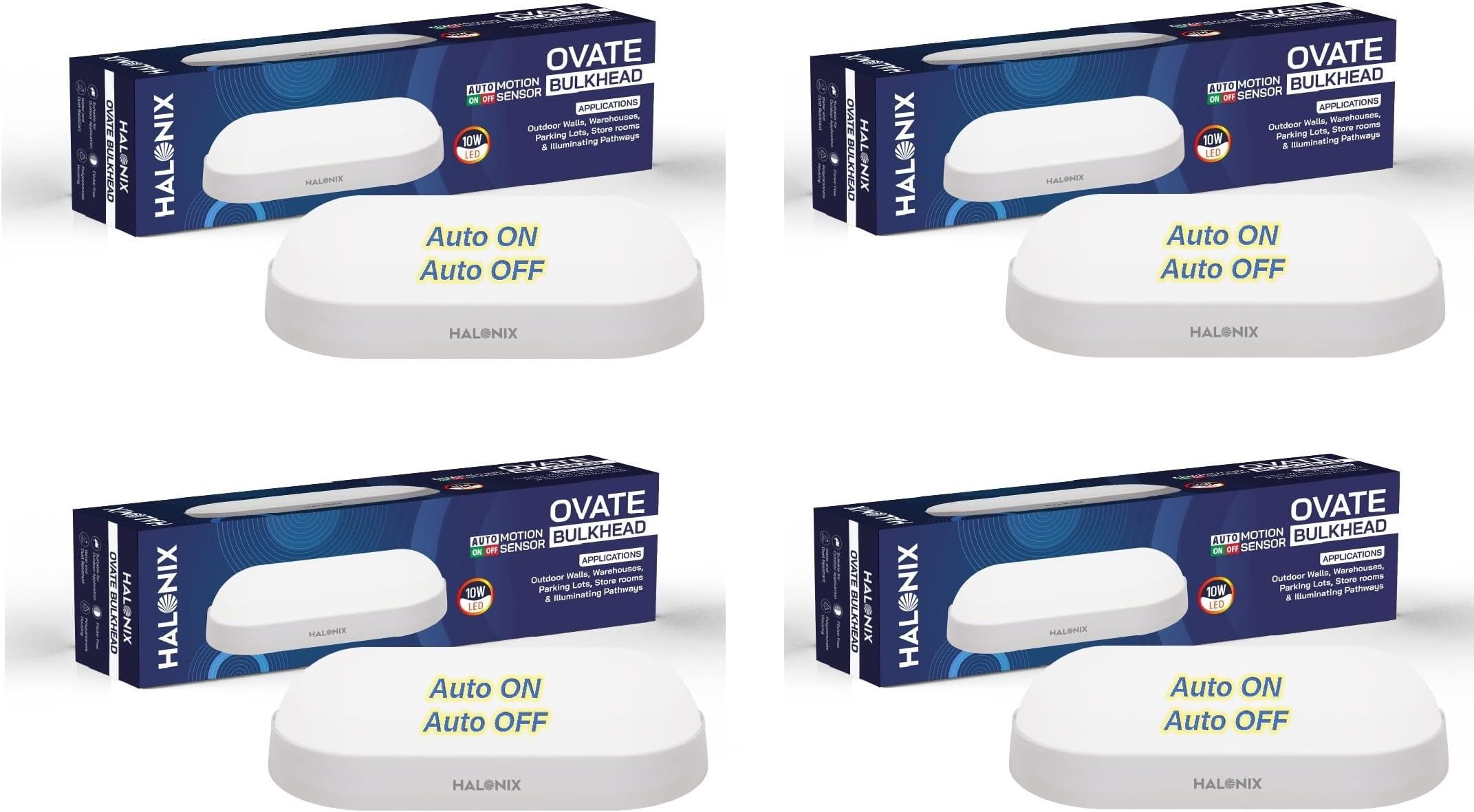 Halonix Polycarbonate 10W Motion Sensor Outdoor Light|Auto On- Auto Off Light|Outdoor Lamp|Ip65 Waterproof Bulkhead|Porch Light|Garden Light|Motion Sensor Bulk Head Light (Cool White,Pack of 4)