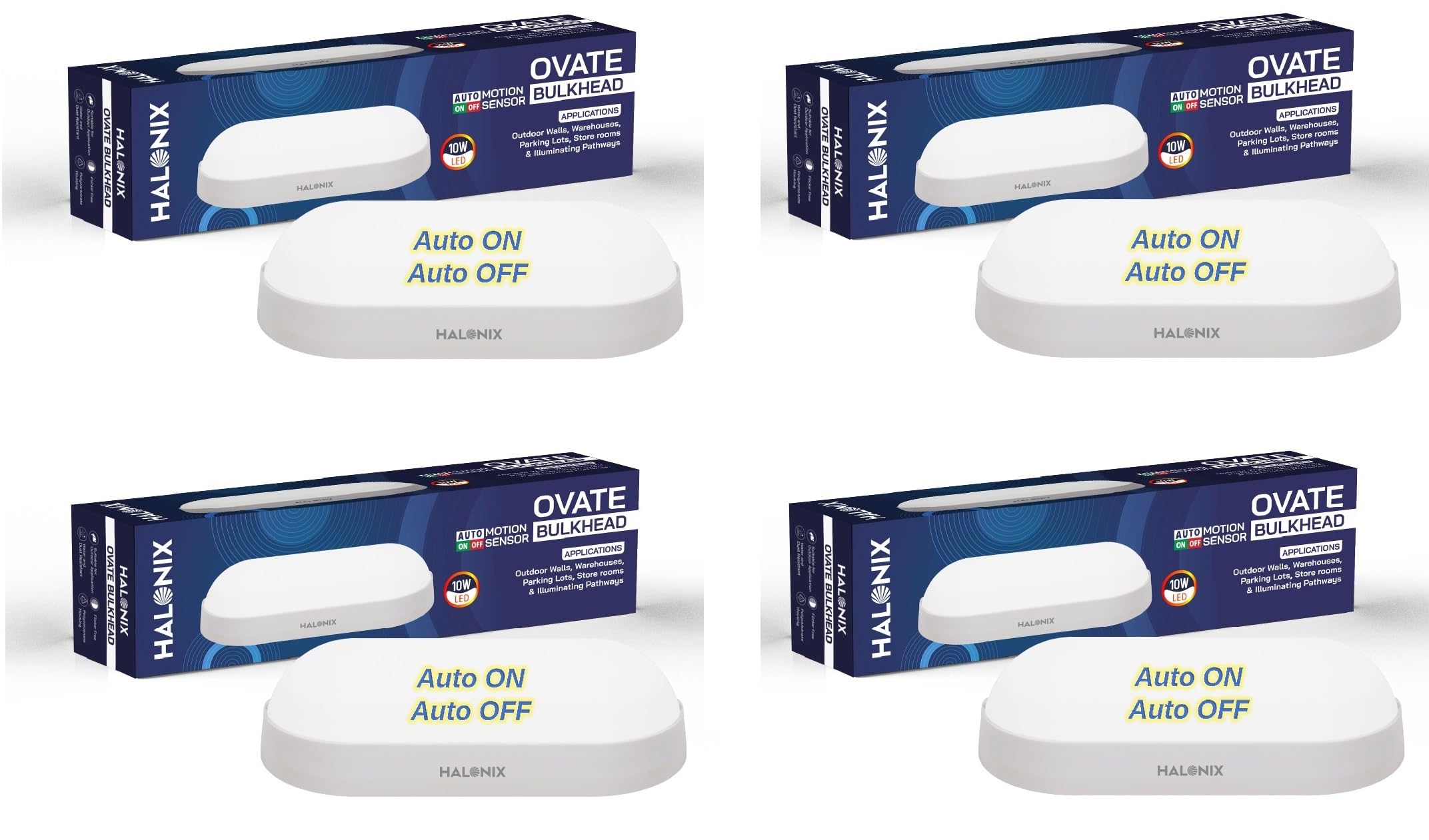 Halonix Polycarbonate 10W Motion Sensor Outdoor Light|Auto On- Auto Off Light|Outdoor Lamp|Ip65 Waterproof Bulkhead|Porch Light|Garden Light|Motion Sensor Bulk Head Light (Cool White,Pack of 4)