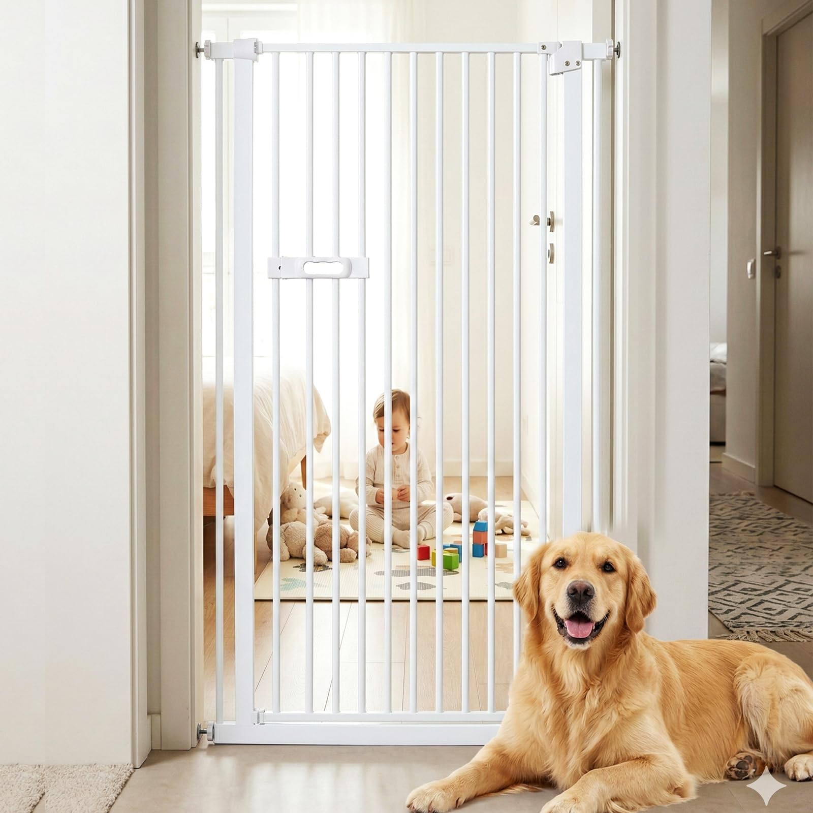 150CM Treppenschutzgitter hoch Absperrgitter Katze, Verstellbare Breite: 76-95 cm, Türschutzgitter und Absperrgitter für Kinder und Hunde, Automatisch Schließendem Verschluss, Ohne Bohren