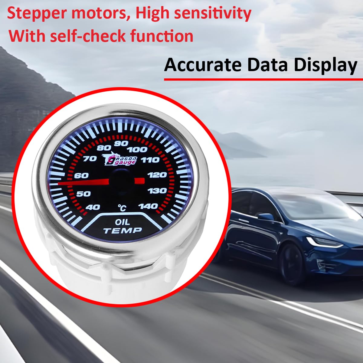 Indicatore della Temperatura dell'olio per Auto 52mm Olio Temperatura Manometro Con Sensore 12V Bianco Luce Puntatore Olio Termometro Calibro Liquido Misuratore